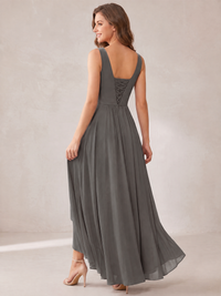 V-Neck High-Low Chiffon Bridesmaid Dress with Ruffles