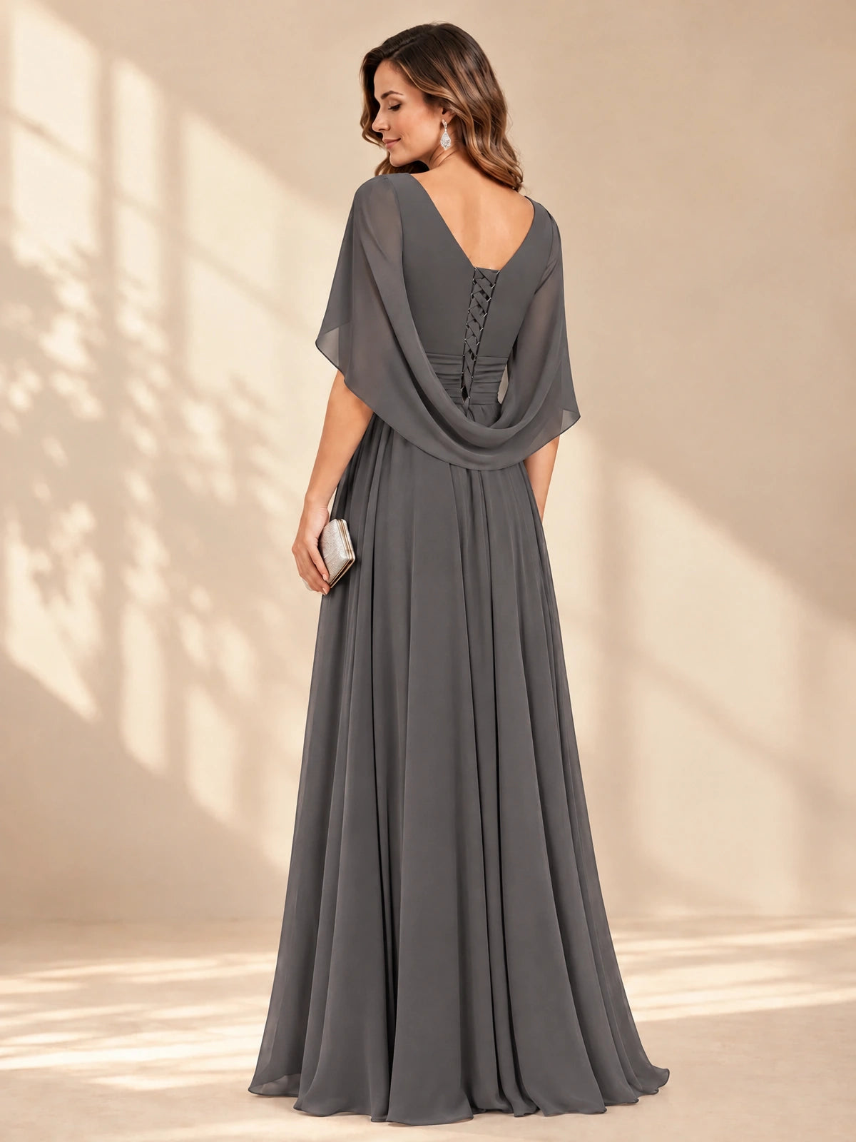 Ruched V Neck Mother of The Bride Dresses with Shawls Appliques and Cap Sleeves