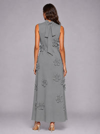 3D Floral Applique High Neck Prom Maxi Dress