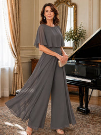 Chiffon Mother of the Bride Jumpsuit with Layered Cape Sleeves