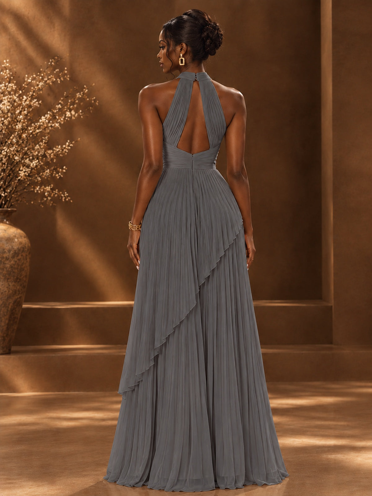 Wrap Pleated Prom Dress Halter A-line Chiffon Formal Wedding Dress
