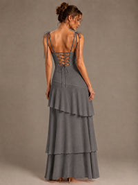 Spaghetti Strap Tiered Ruffles Chiffon Prom Dress