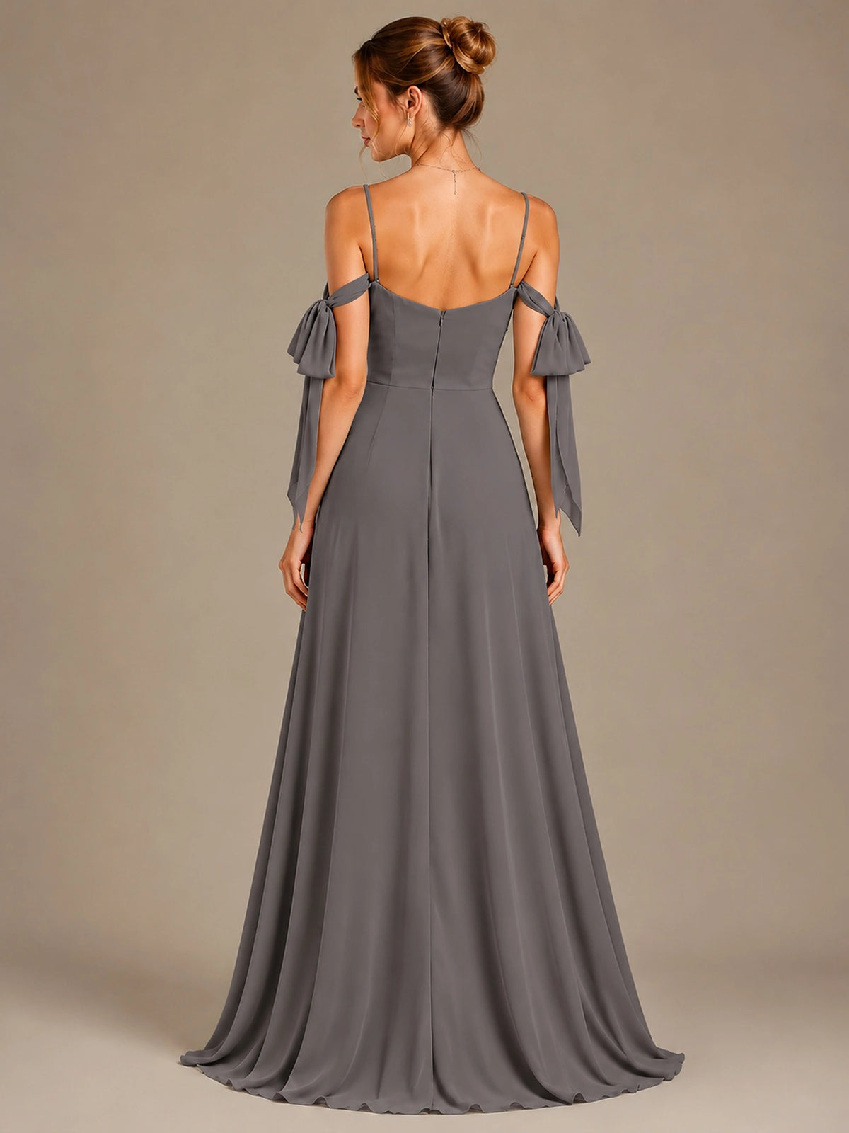 A-Line Ruffles Chiffon Bridesmaid Dress with Slit