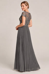 Embroidered Lace Pleated Mother of the Bride Dress