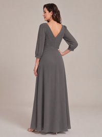 V-Neck Pleated Chiffon Mother of the Bride Dress with Flutter Sleeves
