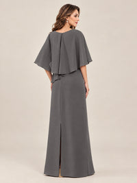 Cape Sleeve Mother of the Bride Dress with Asymmetrical Overlay