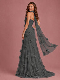 Blush Pink Strapless Sweetheart 3D Floral Tulle Mermaid Prom Dress
