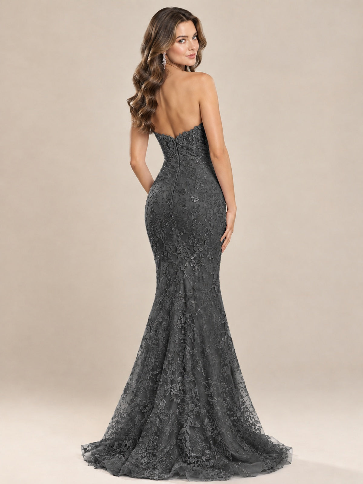 Strapless Corset Mermaid Prom Dress with Floral Lace Appliqué