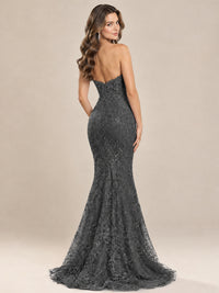Strapless Corset Mermaid Prom Dress with Floral Lace Appliqué
