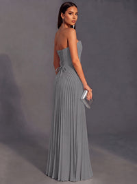 Strapless A-line Long Pleated Satin Prom Dress