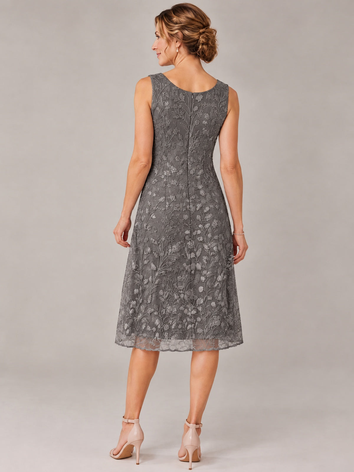 Tea Length Sequin Lace Mother of The Bride Dress with Chiffon Jacket