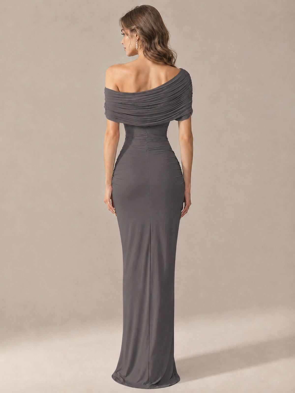 Elegant Draped Off Shoulder Ruched Mermaid Chiffon Formal Evening Gown
