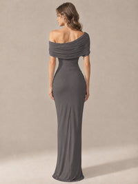 Elegant Draped Off Shoulder Ruched Mermaid Chiffon Formal Evening Gown