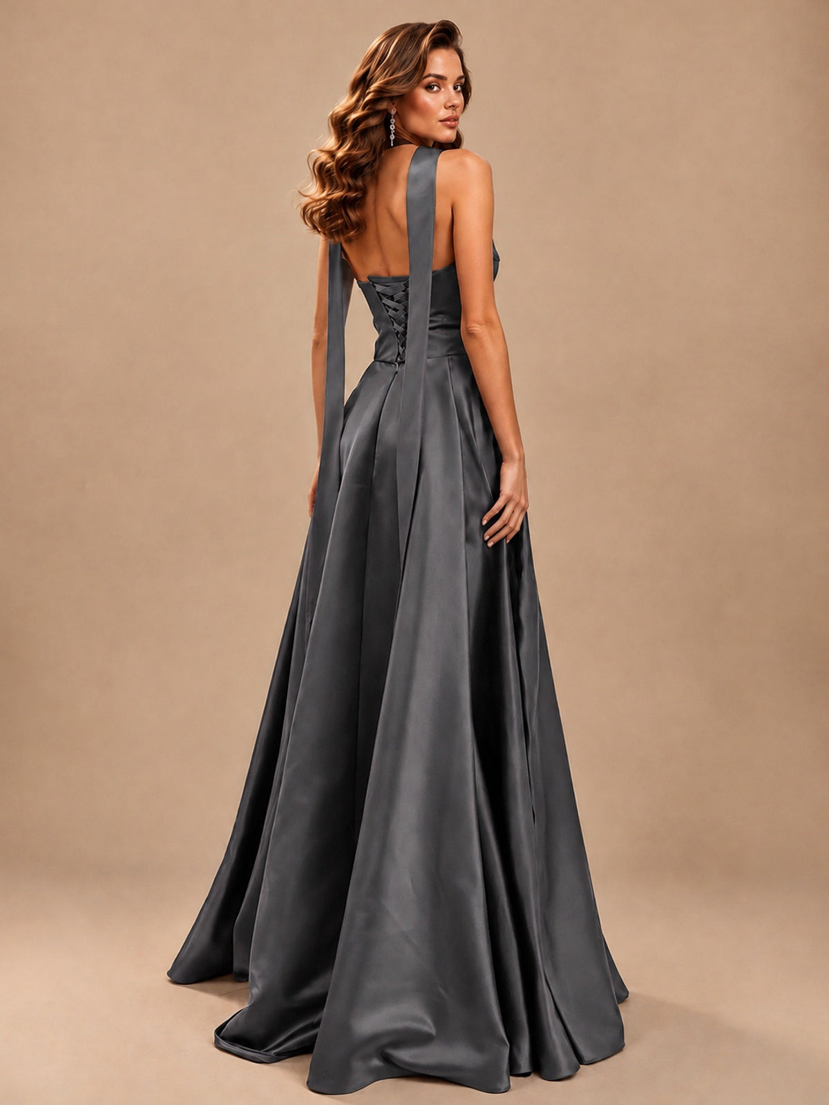 Strapless Prom Dress Side High Slit A-line Formal Dress with Scarf