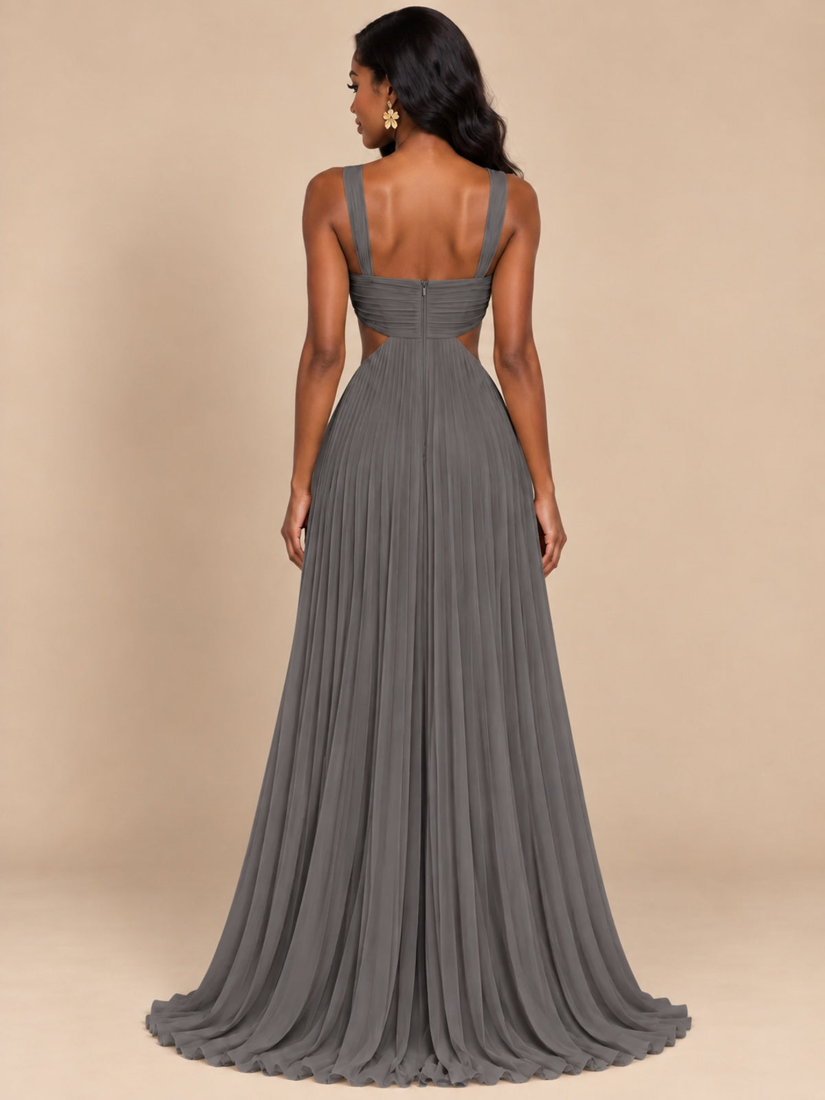 Butter Yellow Pleated Cutout Maxi Dress