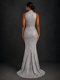 Sparkly Sequin High Neck Mermaid Prom Dress