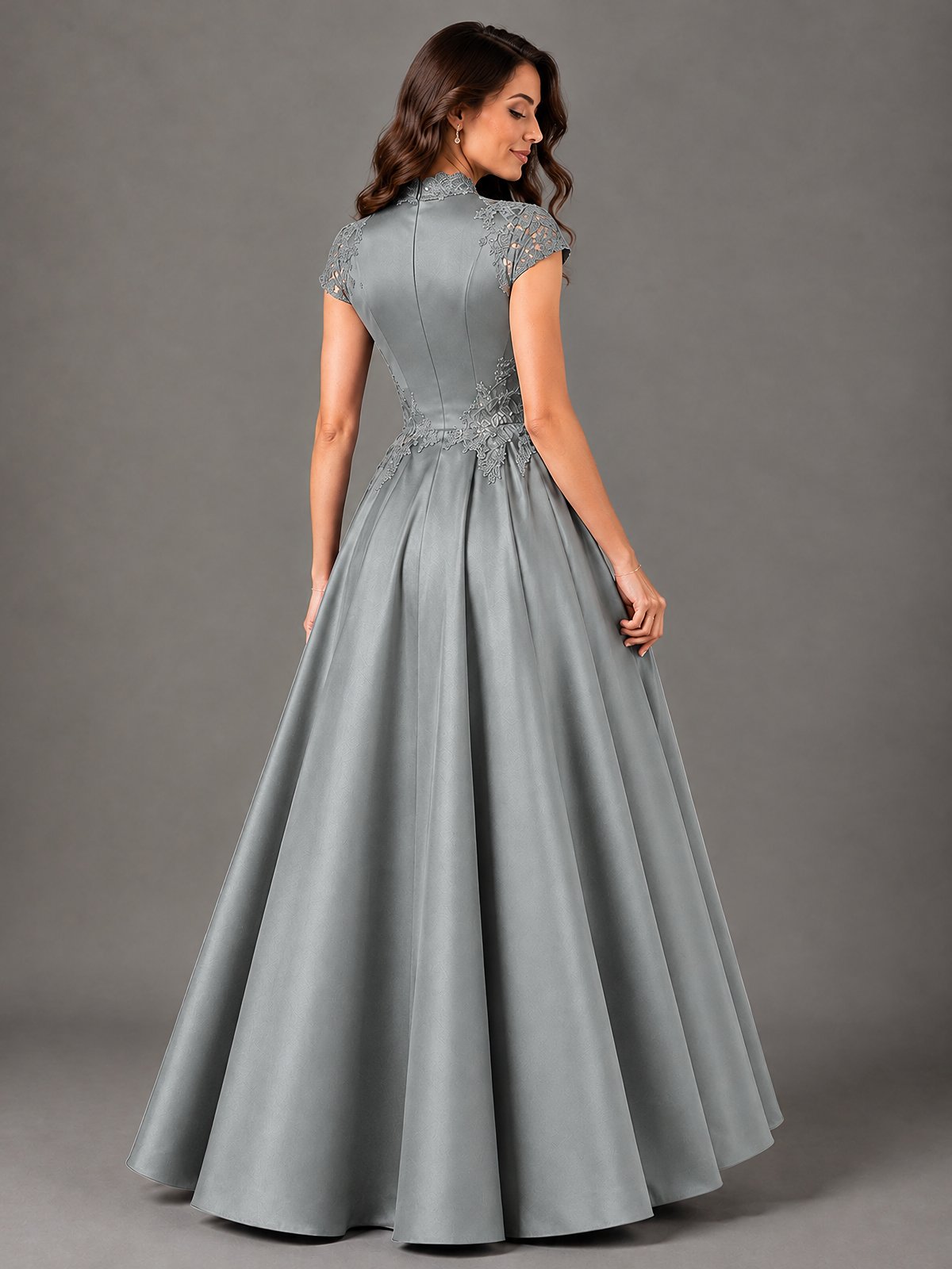 Lace Appliqué A-Line Satin Maxi Dress