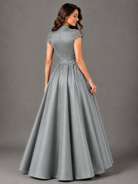 Lace Appliqué A-Line Satin Maxi Dress