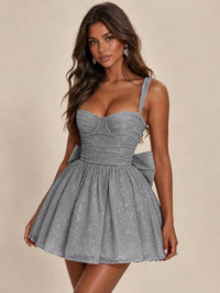 Sweetheart Glitter Tulle Puffy Mini Dress with Bow