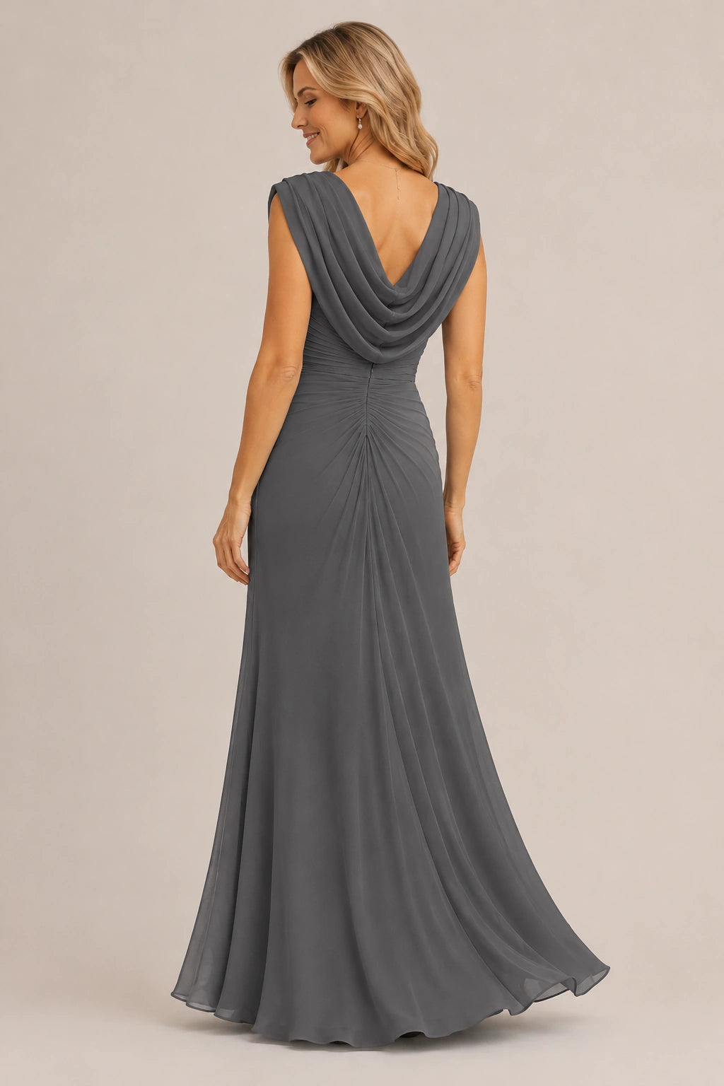 Cowl Neck Ruched Chiffon Mother of the Bride Dress