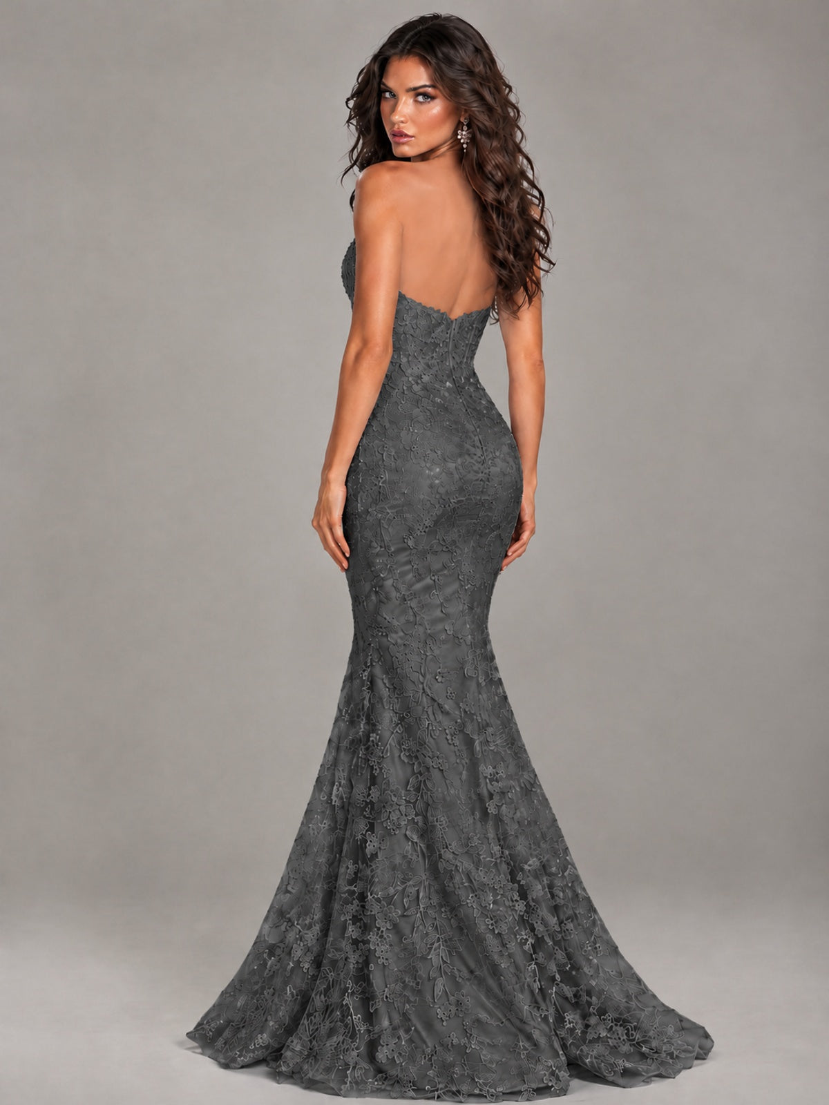 Strapless Corset Mermaid Prom Dress Lace Appliqué Formal Gown