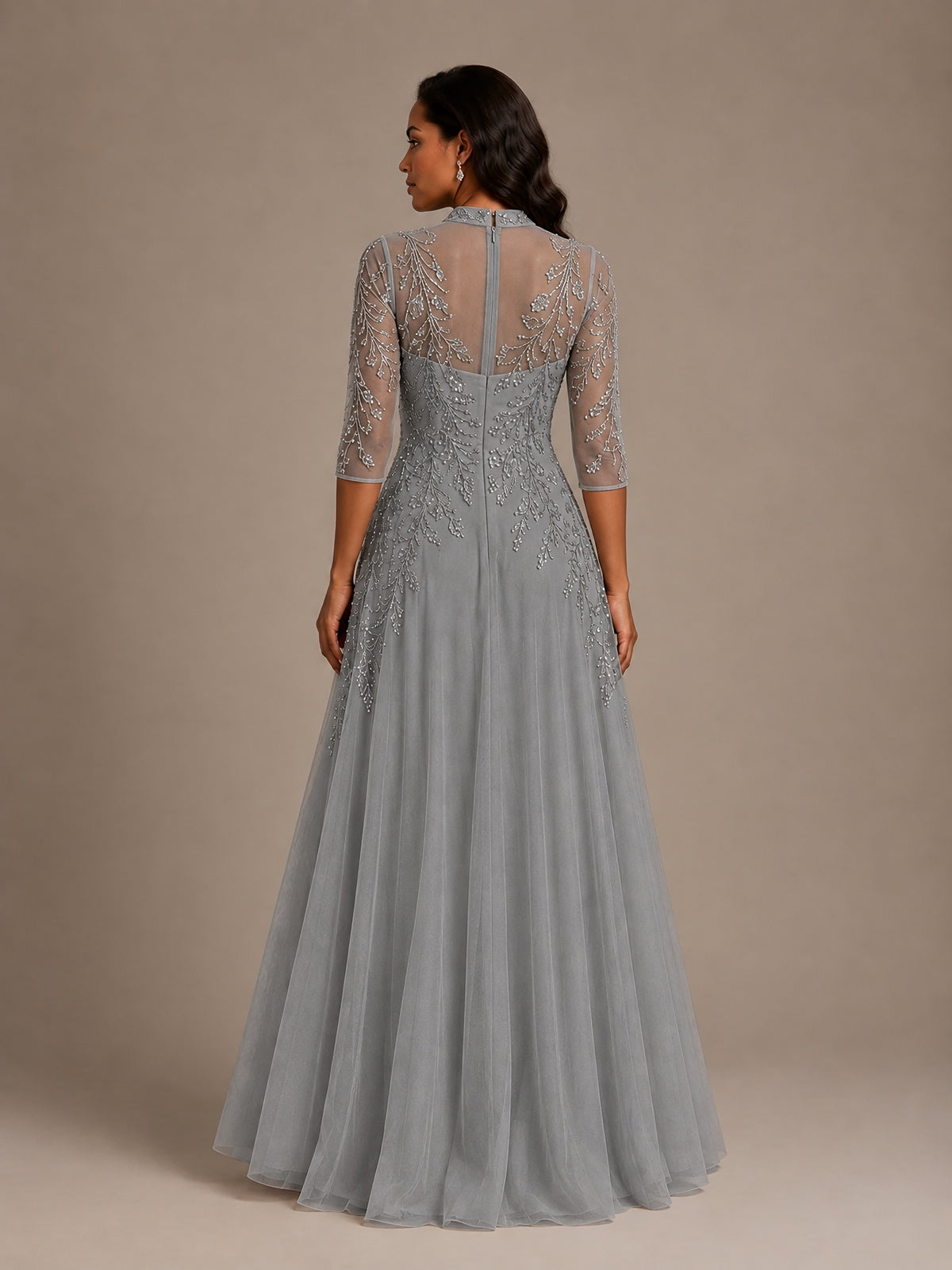 Embellished Appliques Mother of the Bride Dress with 3/4 Sleeves
