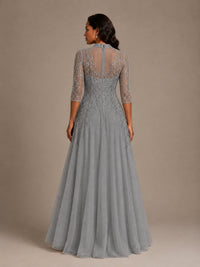 Embellished Appliques Mother of the Bride Dress with 3/4 Sleeves