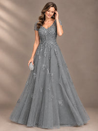 Lace Appliques A-line Mother of The Bride Dresses with Short Sleeves