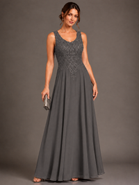 A-line 2 Pieces Chiffon Appliques Mother of The Bride Dresses with Jackets