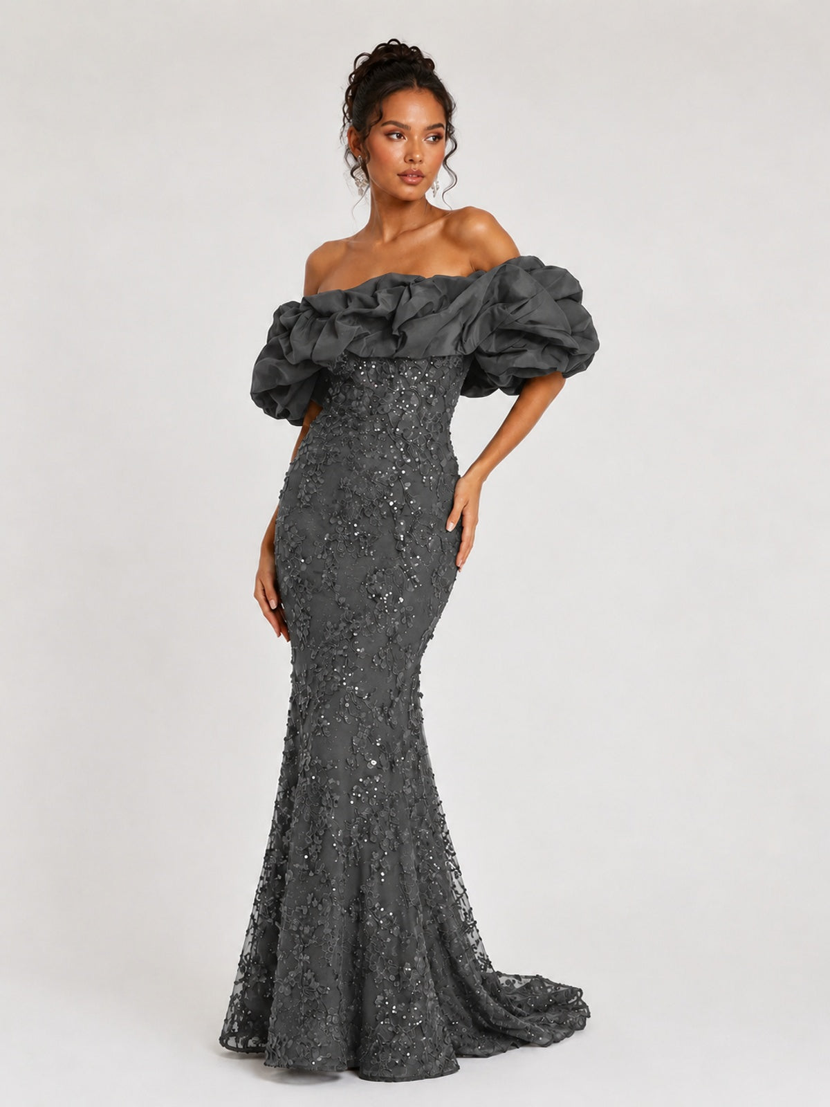 Sequin Off-Shoulder Ruffle Mermaid Prom Dress
