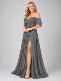 Off Shoulder Chiffon Bridesmaid Dress with Slit