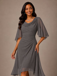 Cowl Neck Ruched Chiffon Mother of the Bride Dresses with Flutter Sleeves