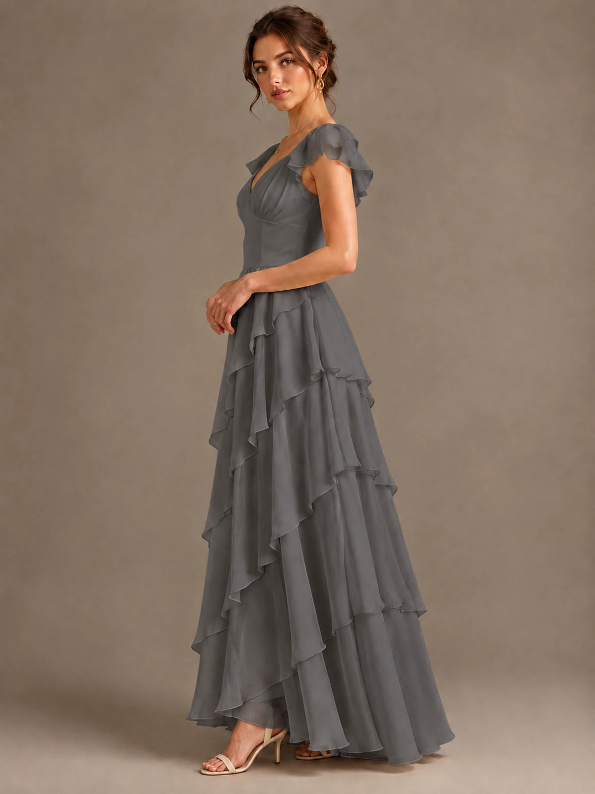 Ruffle Tiered V Neck Maxi Dress