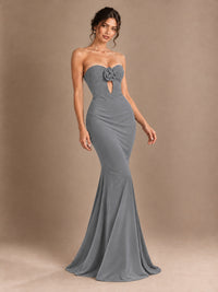 Emerald Green Strapless Mermaid Prom Dress with 3D Rose & Keyhole Cutout