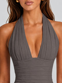 Ruched Halter Neck High-Slit Prom & Evening Dress