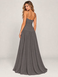 Butter Yellow Ruched Spaghetti Strap Drop-Waist Prom Dress