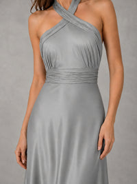 Sage Green Satin A-Line Bridesmaid Dress with Halter Neck