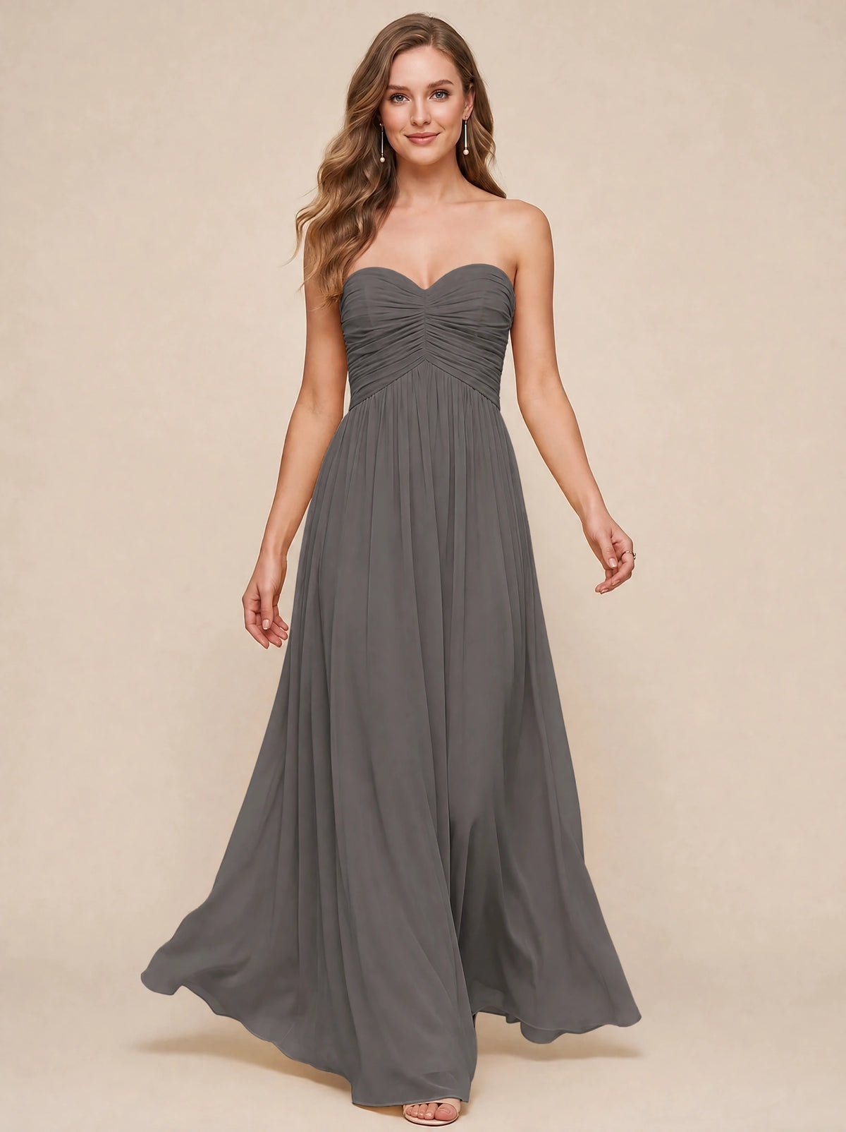 Strapless Pleated Chiffon A-Line Bridesmaid Dress