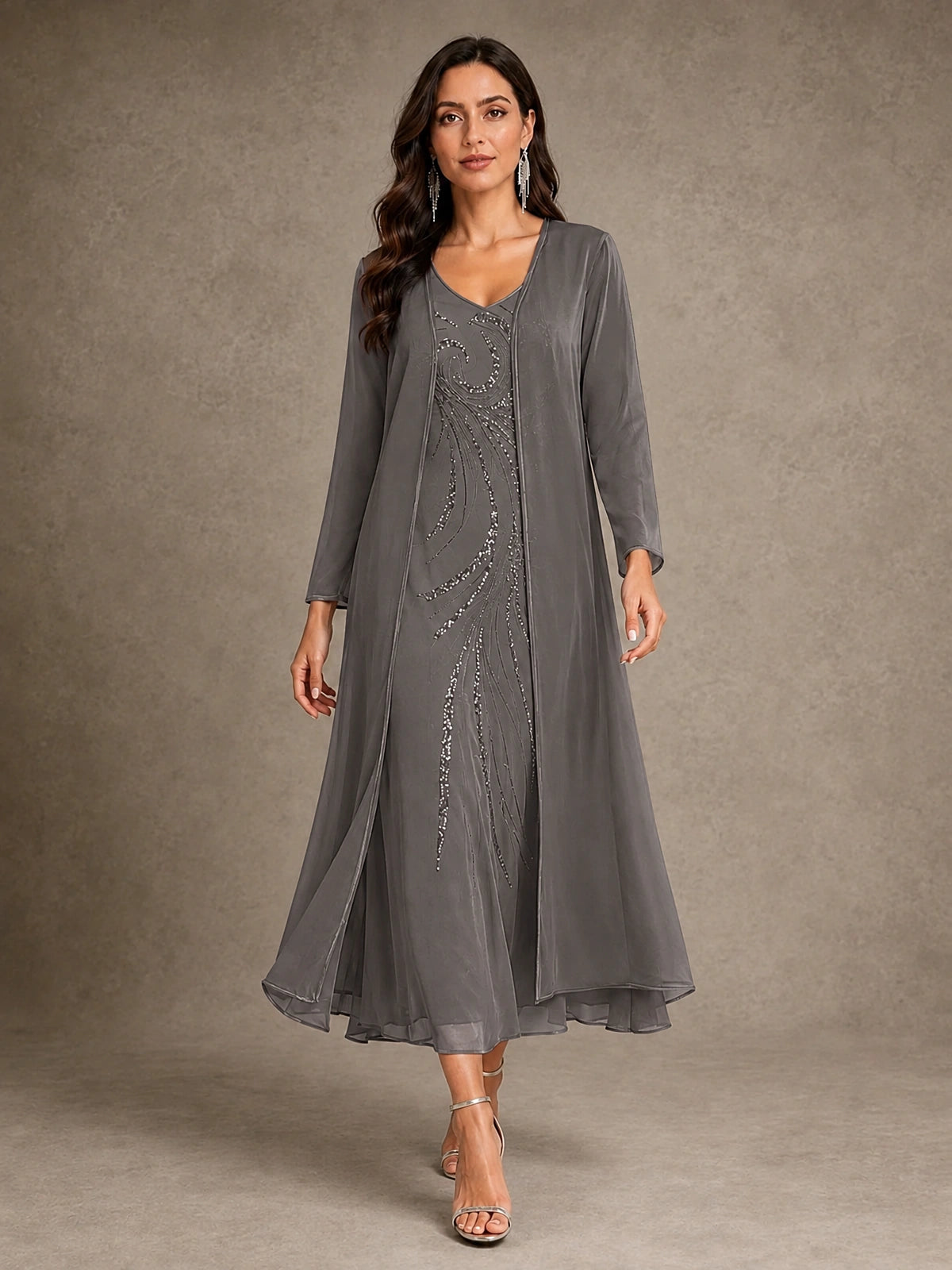 Sequin Chiffon Mother of the Bride Dress with Jacket