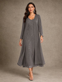 Sequin Chiffon Mother of the Bride Dress with Jacket