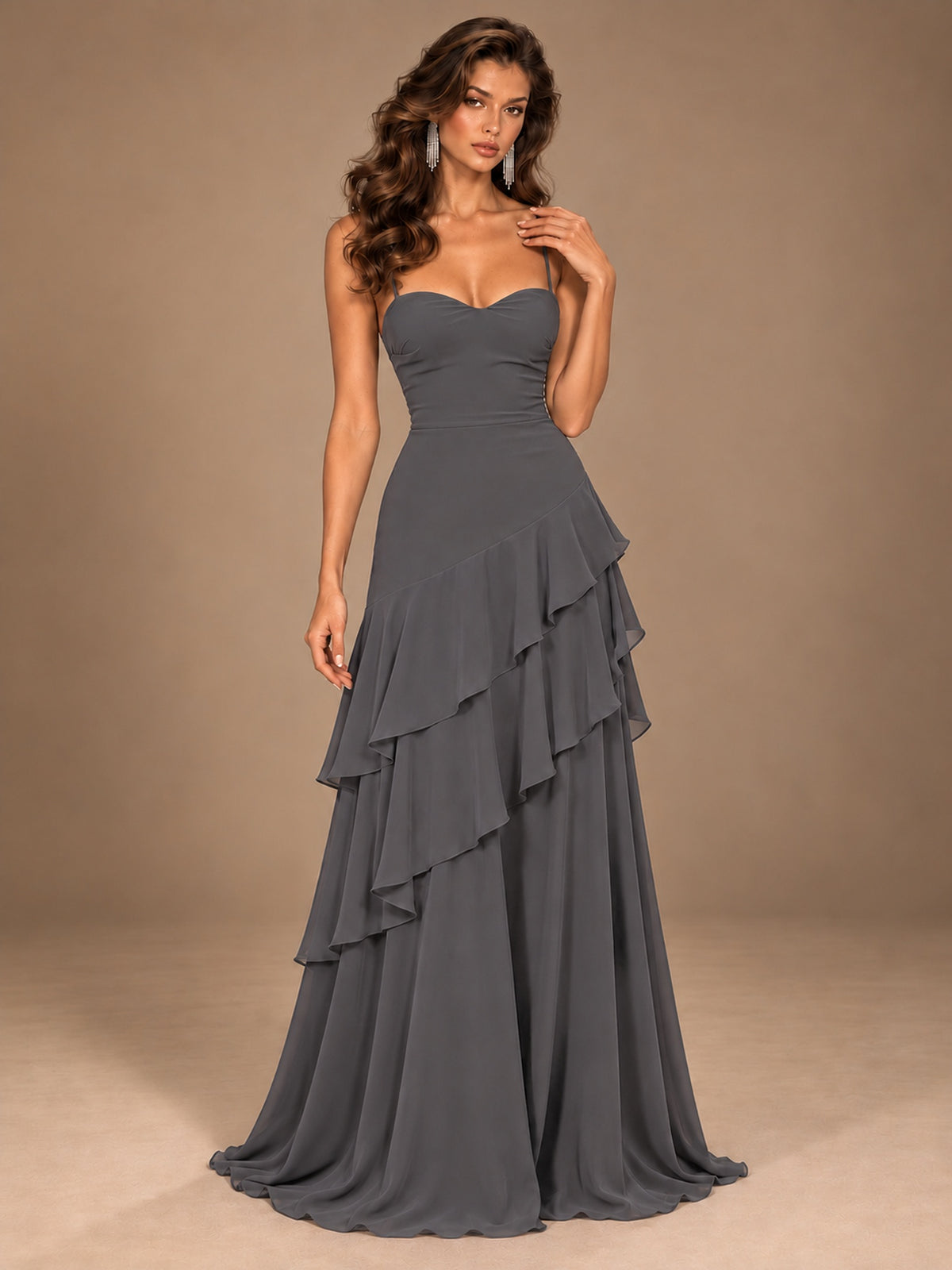 Sweetheart A-Line Ruffle Prom Dress with Spaghetti Straps