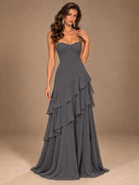 Sweetheart A-Line Ruffle Prom Dress with Spaghetti Straps