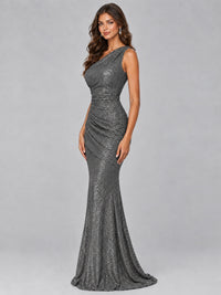 Sequin Mermaid One Shoulder Prom Dress Long formal Gown