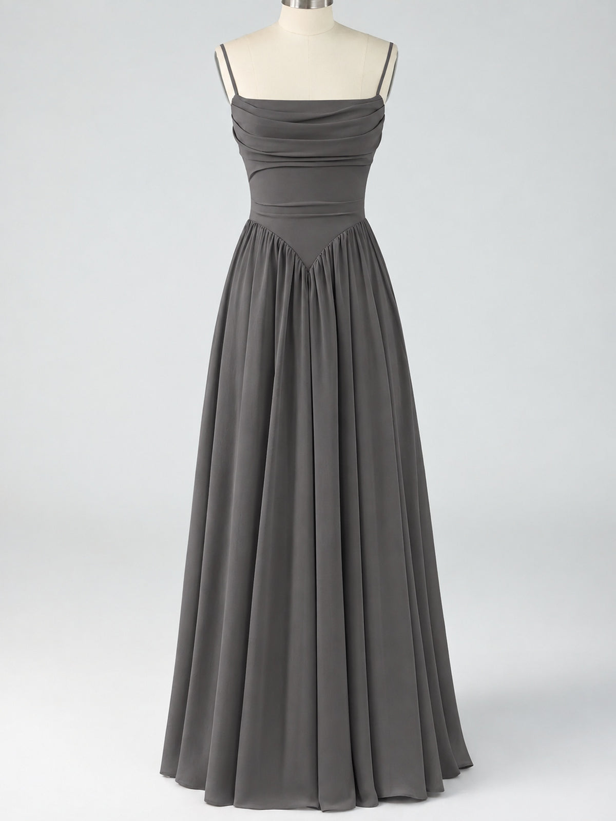 Spaghetti Strap Ruched Chiffon Maxi Dress with Backless