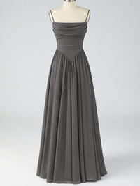 Spaghetti Strap Ruched Chiffon Maxi Dress with Backless