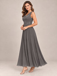 Dusty Blue Floral Lace Chiffon Mother of the Bride Dress with Jacket
