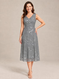 Tea Length Sequin Lace Mother of the Bride Dress with Chiffon Jacket