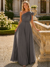 One Shoulder Pleated Chiffon A-Line Floor-Length Bridesmaid Dress