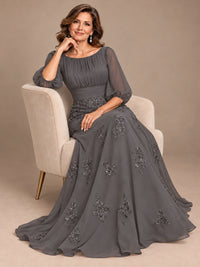 A-Line Mother of the Bride Dress with Sheer Puff Sleeves