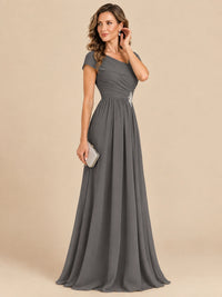 Cap Sleeve Mother of The Bride Dresses Long Chiffon Formal Gowns